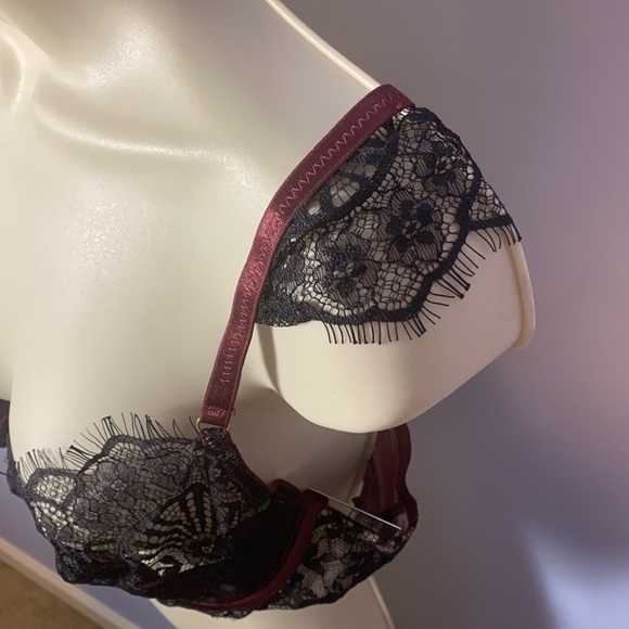 Oh la la Cheri Paris  Nicole eyelash lace burgundy black size XL wired cup bra - Picture 4 of 11
